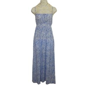 Billabong Maxi Dress Women Small Blue White Floral Empire Waist Coastal Boho